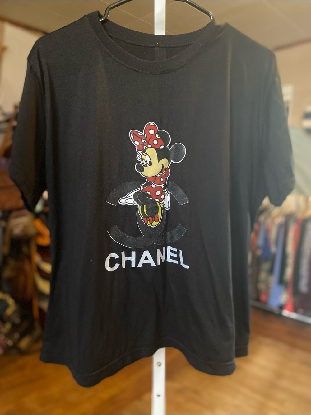 Disney Black Minnie Mouse Graphic Tee with Chanel Logo - very soft